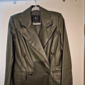 7 for all mankind Dark Green Women's Faux Leather Jacket Small Size